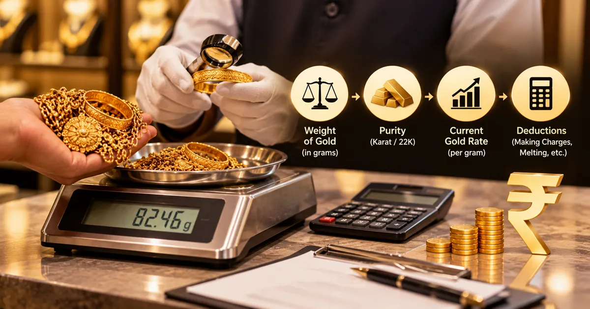 Calculating gold value in a jewelry shop in Mumbai